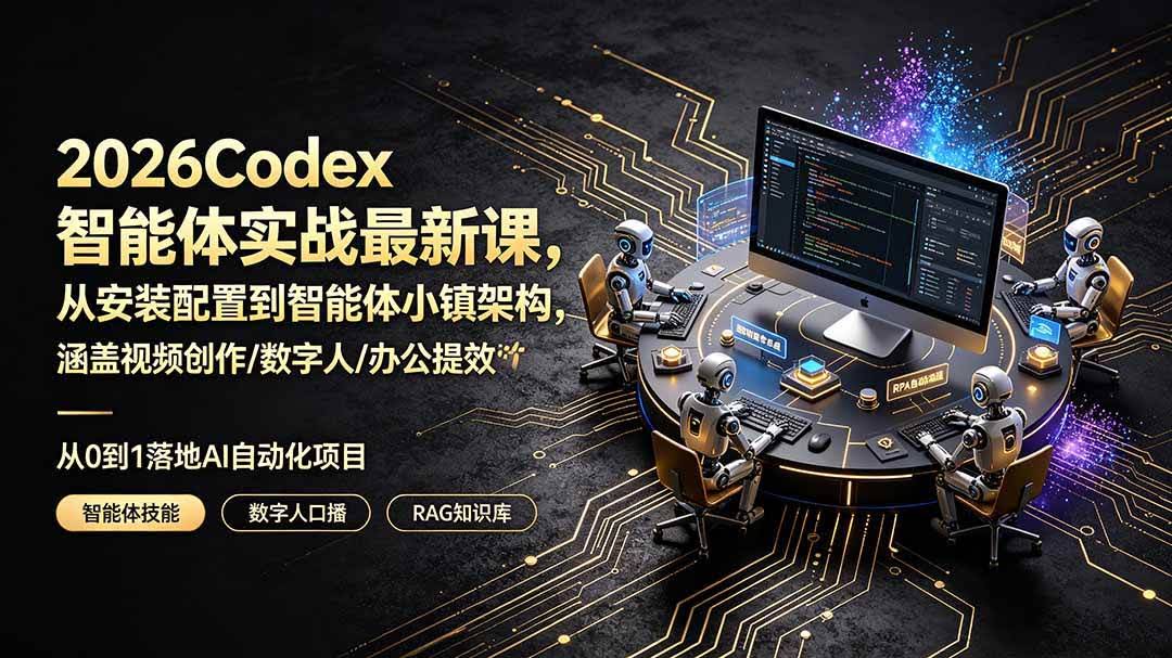 (19237期)2026Codex智能体实战最新课,从安装配置到智能体小镇架构,涵盖视频创作/数字人/办公提效全技能-泰戈创艺资源库