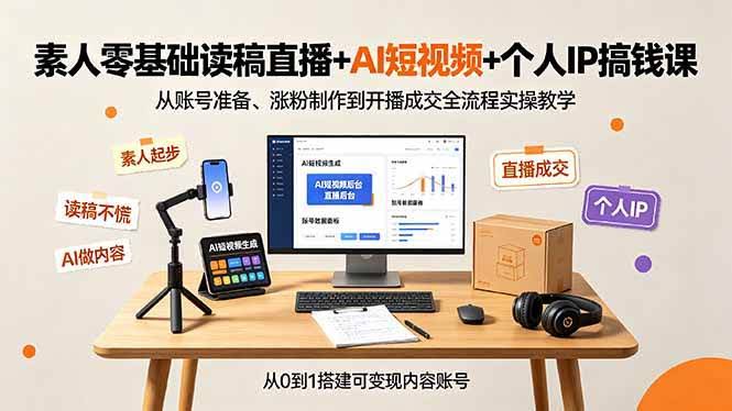(19232期)素人零基础读稿直播+AI短视频+个人IP搞钱课,从账号准备、涨粉制作到开播成交全流程实操教学-泰戈创艺资源库