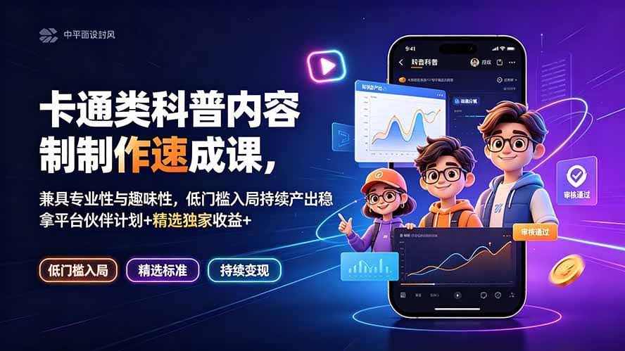 (19234期)卡通类科普内容制作速成课,兼具专业性与趣味性,低门槛入局持续产出稳拿平台伙伴计划+精选独家收益-泰戈创艺资源库