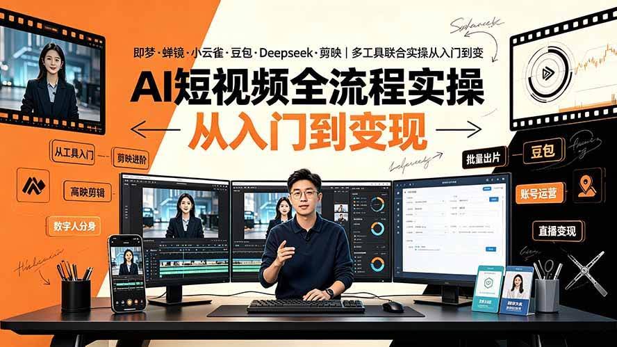 (19250期)AI短视频全流程实操:即梦·蝉镜·小云雀·豆包·Deepseek·剪映|多工具联合实操从入门到变现-泰戈创艺资源库