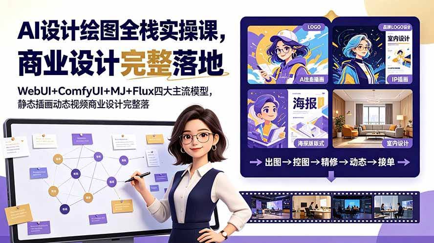 (19244期)AI设计绘图全栈实操课,WebUI+ComfyUI+MJ+Flux四大主流模型,静态插画动态视频商业设计完整落地教程-泰戈创艺资源库