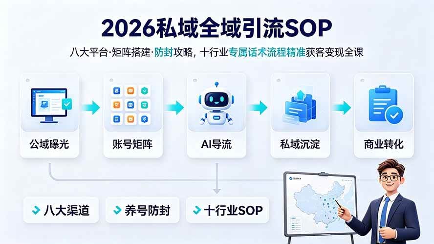 (19248期) 2026私域全域引流SOP|八大平台·矩阵搭建·防封攻略,十行业专属话术流程精准获客变现全课-泰戈创艺资源库