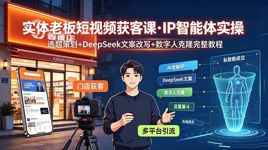 （19260期）实体老板短视频获客课·IP智能体实操｜选题策划+DeepSeek文案改写+数字人克隆完整教程-泰戈创艺资源库