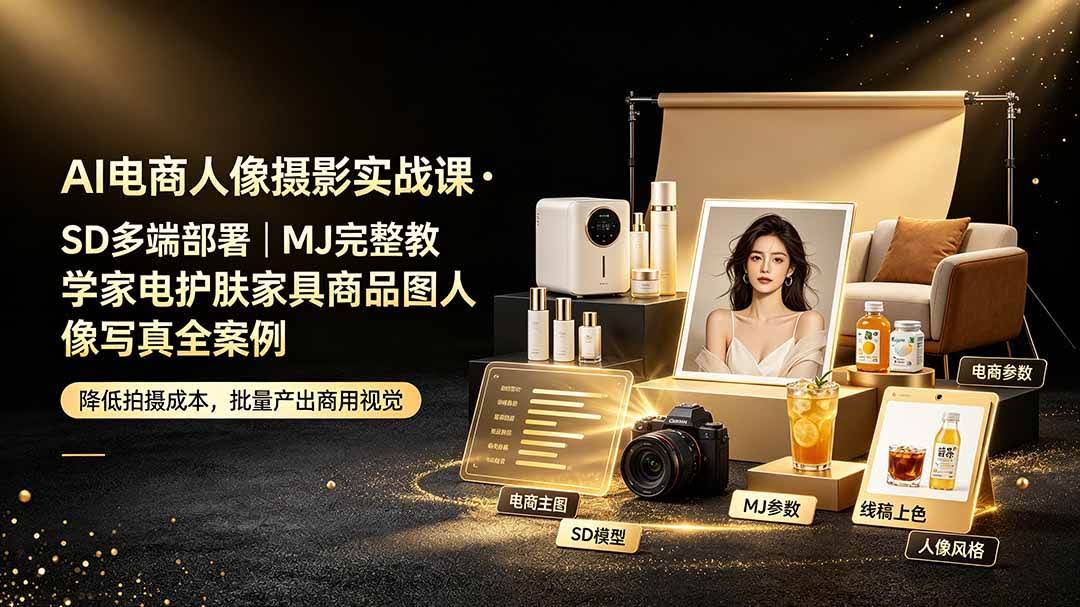 （19262期）AI电商人像摄影实战课·SD多端部署｜MJ完整教学｜家电护肤家具商品图人像写真全案例-泰戈创艺资源库