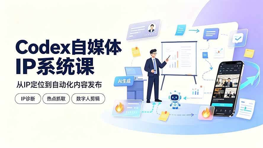 （19258期）Codex自媒体IP系统课：IP诊断/热点抓取/IP蒸馏 Skill，爆款复刻数字人多平台自动发布教程-泰戈创艺资源库