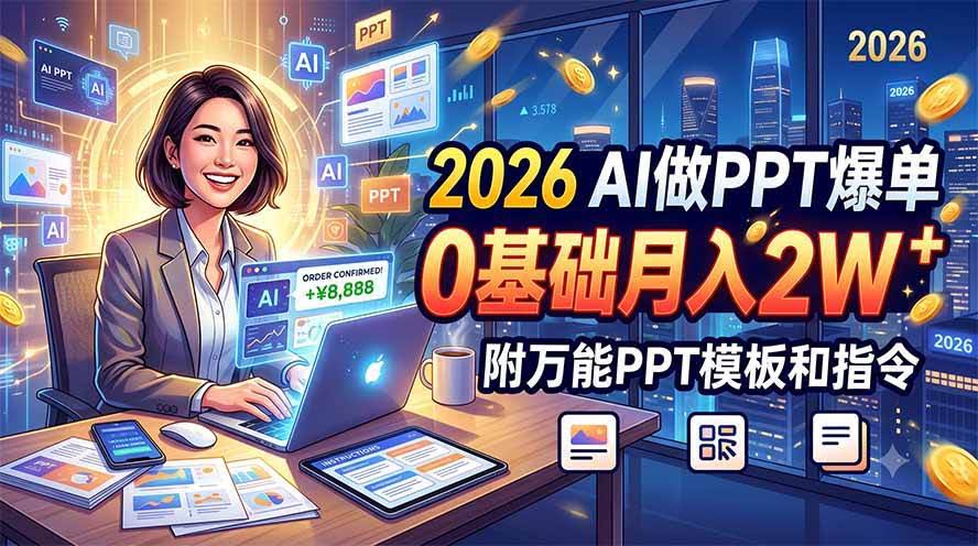 （19284期）2026 AI做PPT爆单，0基础月入2W，附万能PPT模板和指令-泰戈创艺资源库