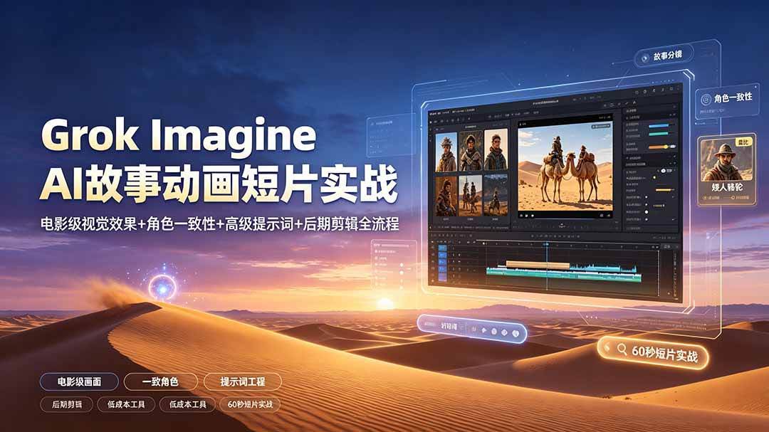 (19305期)Grok Imagine AI故事动画短片实战:电影级视觉效果+角色一致性+高级提示词+后期剪辑全流程-泰戈创艺资源库