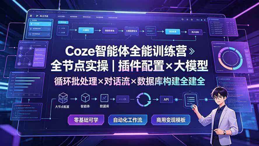 （19324期）Coze智能体全能训练营：全节点实操｜插件配置×大模型×循环批处理×对话流×数据库构建全教学-泰戈创艺资源库