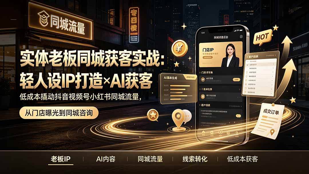 （19320期）实体老板同城获客实战：轻人设IP打造×AI获客，低成本撬动抖音视频号小红书同城流量-泰戈创艺资源库