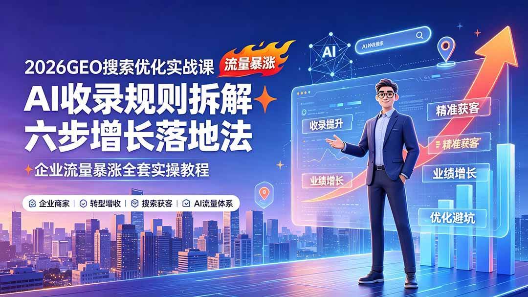 （19333期）2026GEO搜索优化实战课：AI收录规则拆解｜六步增长落地法｜企业流量暴涨全套实操教程-泰戈创艺资源库