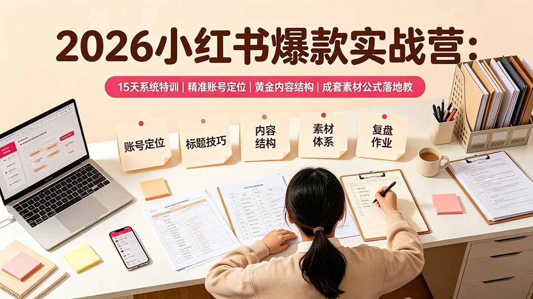 (19332期)2026小红书爆款实战营:15天系统特训|精准账号定位|黄金内容结构|成套素材公式落地教程-泰戈创艺资源库