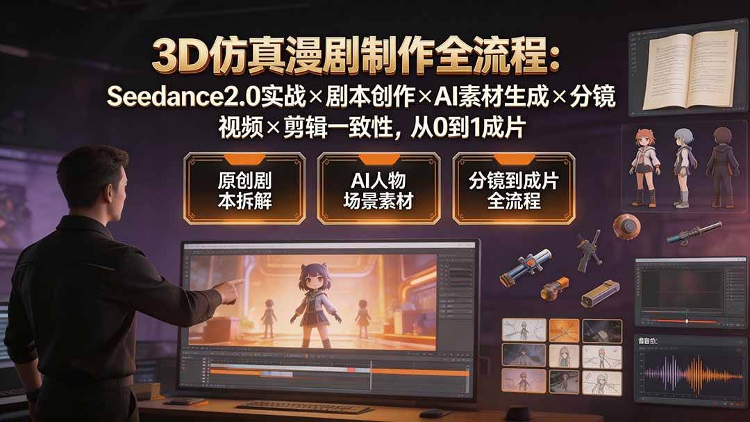 （19341期）3D仿真漫剧制作全流程：Seedance2.0实战×剧本创作×AI素材生成×分镜视频×剪辑一致性，从0到1成片-泰戈创艺资源库