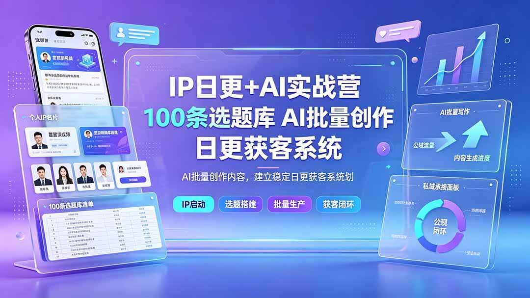 (19353期)IP日更+AI实战营:IP置顶视频制作×100条选题库搭建×10条日更规划,AI批量创作内容,建立稳定日更获客系统-泰戈创艺资源库