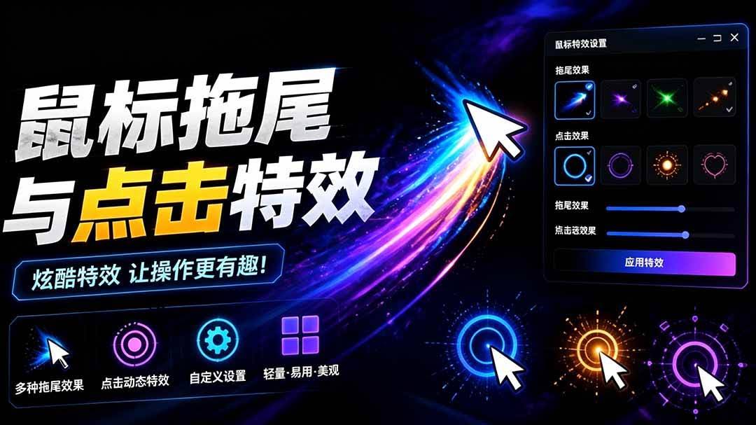 (19356期)Windows特效小工具!一键给你的鼠标添加拖尾与点击动态特效,吾爱出品,免费使用 Mouse Trail-泰戈创艺资源库