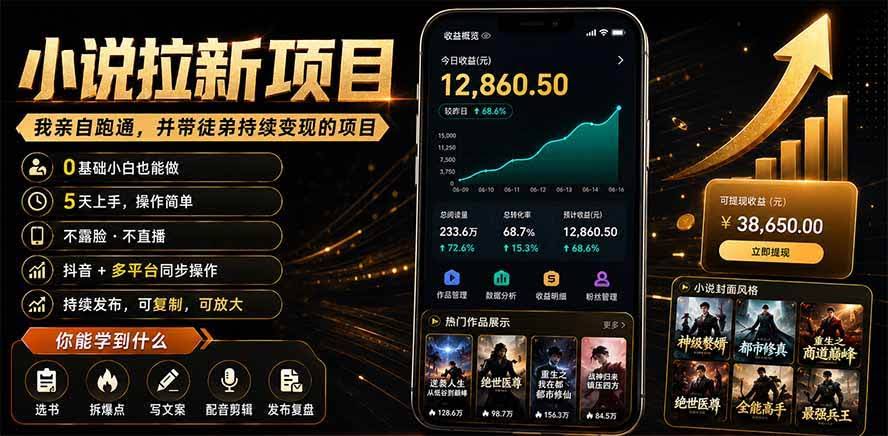 （19379期）抖音及多平台小说拉新项目：我亲自跑通并持续带徒弟实操｜0基础小白5天上手快速变现-泰戈创艺资源库