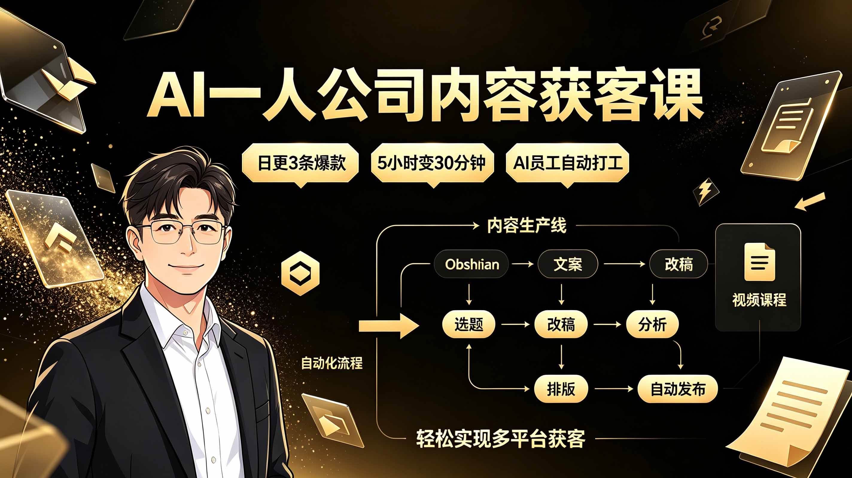 (19387期)AI一人公司内容获客课:日更3条爆款×5小时变30分钟×AI员工自动打工,轻松实现多平台获客-泰戈创艺资源库