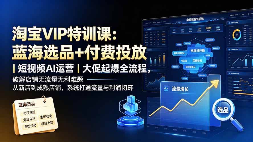 （19399期）淘宝VIP特训课：蓝海选品+付费投放｜短视频AI运营｜大促起爆全流程，破解店铺无流量无利润难题-泰戈创艺资源库