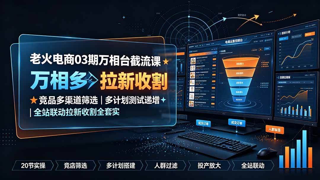 (19431期)老火电商03期万相台截流课:竞品多渠道筛选|多计划测试递增|全站联动拉新收割全套实操教学-泰戈创艺资源库