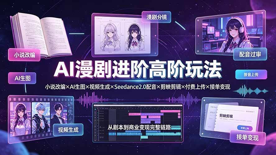 (19430期)AI漫剧进阶高阶玩法:小说改编×AI生图×视频生成×Seedance2.0配音×剪映剪辑×付费上传×接单变现-泰戈创艺资源库