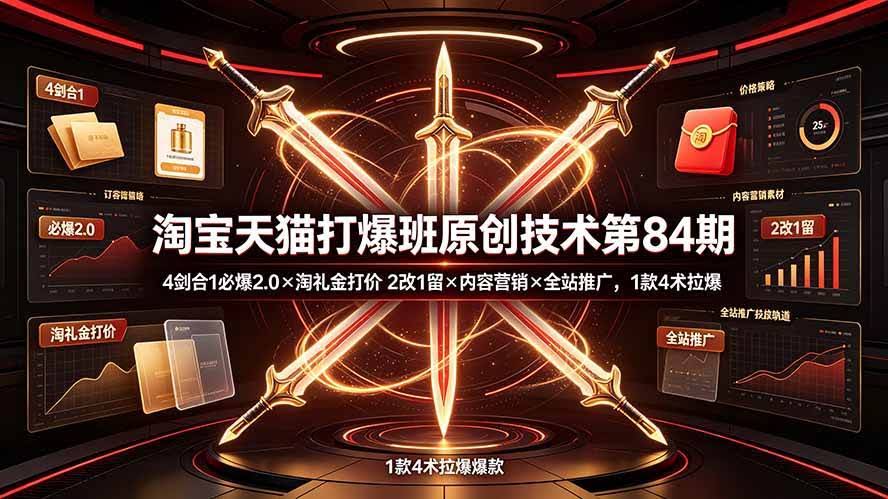 (19428期) 淘宝天猫打爆班原创技术第84期:4剑合1必爆2.0×淘礼金打价×2改1留×内容营销×全站推广,1款4术拉爆-泰戈创艺资源库