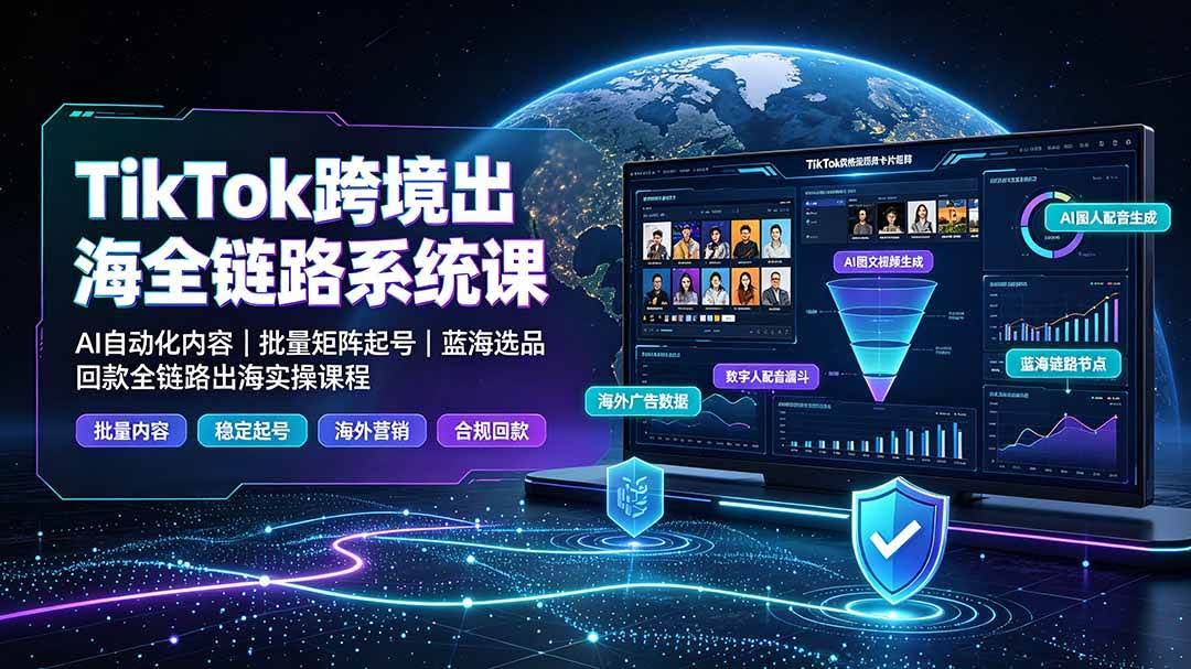 (19425期)TikTok跨境出海全链路系统课-2026年7月:AI自动化内容|批量矩阵起号|蓝海选品回款全链路出海实操课程-泰戈创艺资源库