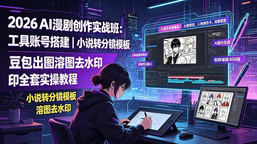 (19433期)2026AI漫剧创作实战班:工具账号搭建|小说转分镜模板|豆包出图溶图去水印全套实操教程-泰戈创艺资源库