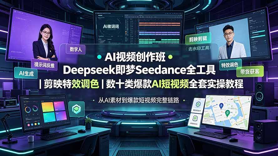 (19454期)AI视频创作班◆Deepseek即梦Seedance全工具|剪映特效调色|数十类爆款AI短视频全套实操教程-泰戈创艺资源库