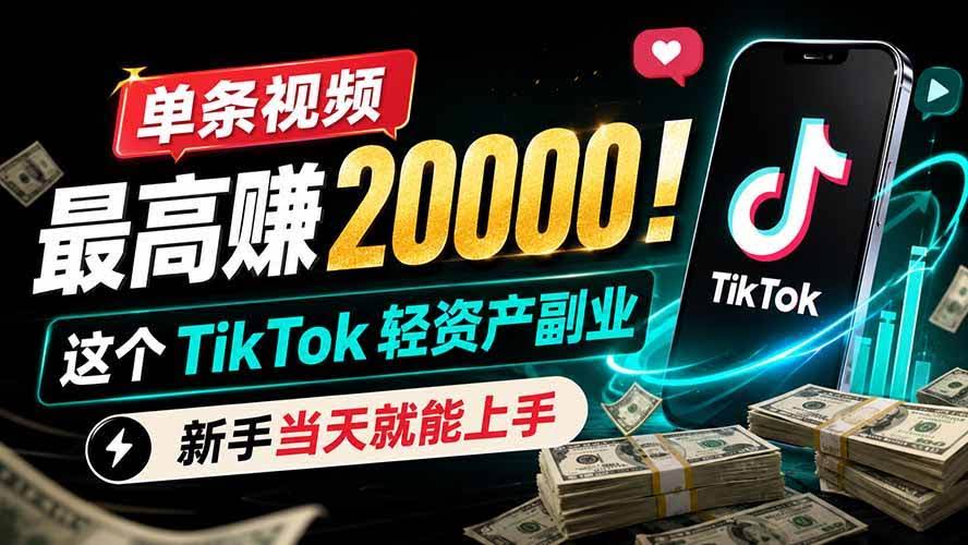 (19457期)单条视频最高赚 20000!这个 TikTok 轻资产副业,新手当天就能上手-泰戈创艺资源库