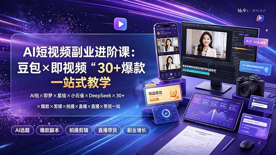 （19458期）AI短视频副业进阶课：豆包×即梦×星绘×小云雀×DeepSeek×30+爆款×剪辑×拍摄×直播×带货一站式教学-泰戈创艺资源库