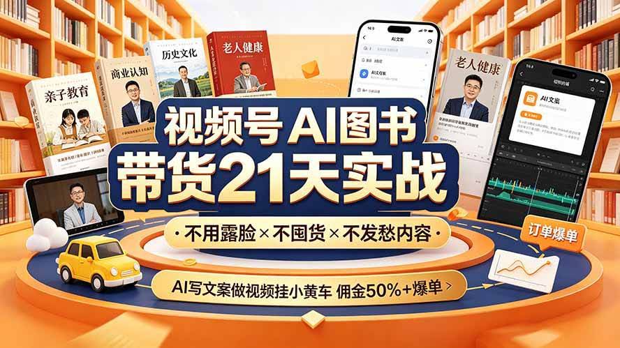（19476期）视频号AI图书带货21天实战：不用露脸×不囤货×不发愁内容，AI写文案做视频挂小黄车，佣金50%+爆单-泰戈创艺资源库