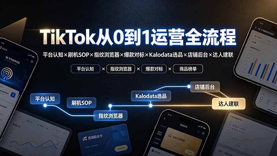 （19480期）TikTok从0到1运营全流程：平台认知×刷机SOP×指纹浏览器×爆款对标×Kalodata选品×店铺后台×达人建联-泰戈创艺资源库