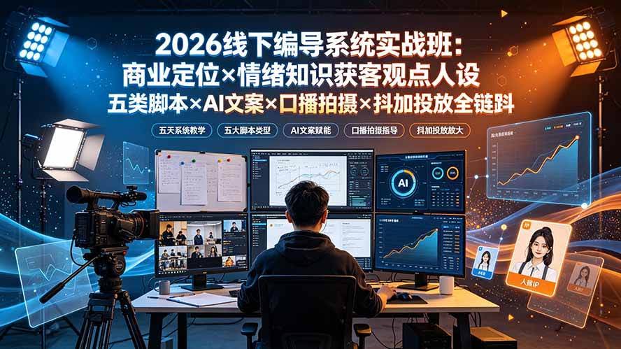 (19501期)2026线下编导系统实战班:商业定位×情绪知识获客观点人设五类脚本×AI文案×口播拍摄×抖加投放全链路-泰戈创艺资源库