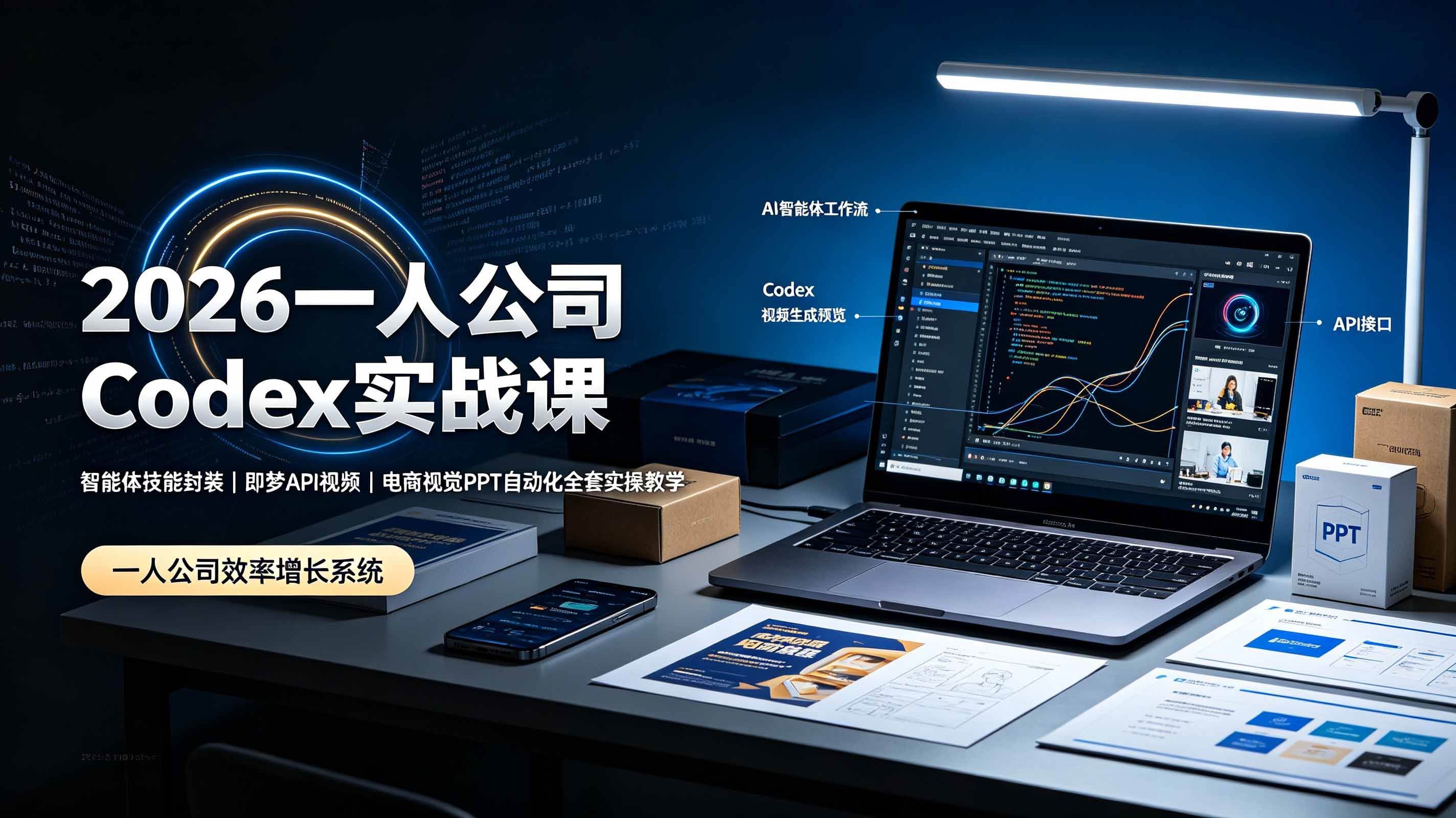(19503期)2026一人公司Codex实战课◆智能体技能封装|即梦API视频|电商视觉PPT自动化全套实操教学-泰戈创艺资源库