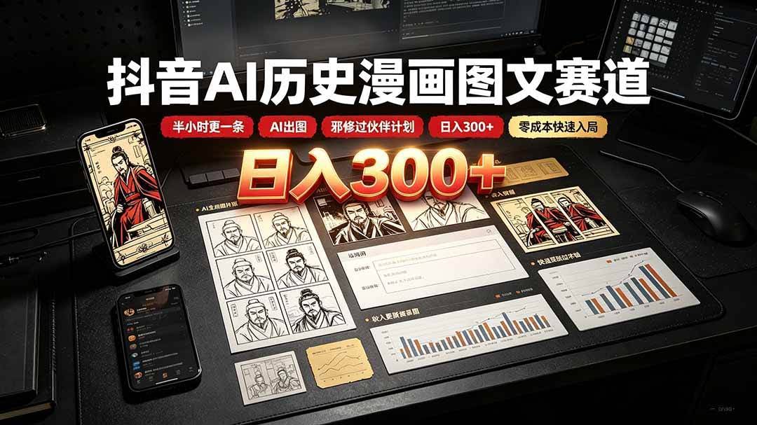 （19498期）抖音AI历史漫画图文赛道：半小时更一条×AI出图×邪修过伙伴计划×日入300+，零成本快速入局-泰戈创艺资源库