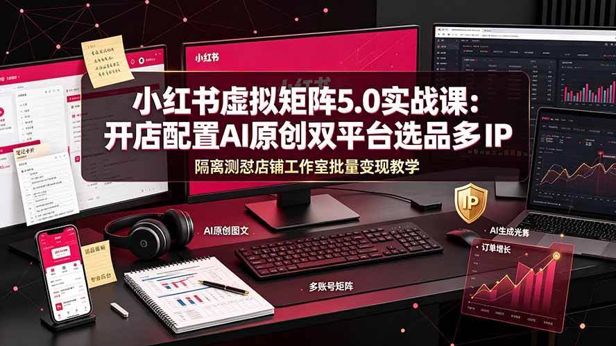 （19521期）小红书虚拟矩阵5.0实战课：开店配置｜AI原创｜双平台选品｜多IP隔离｜测怼店铺工作室批量变现实操教学-泰戈创艺资源库