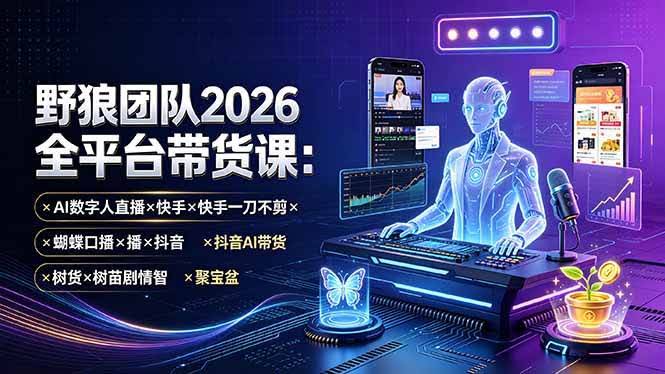 (19511期)野狼团队2026全平台带货课-7月:AI数字人直播×快手一刀不剪×蝴蝶口播×抖音AI带货×树苗剧情智剪×聚宝盆-泰戈创艺资源库