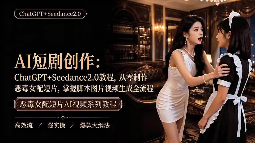（19545期）AI短剧创作：ChatGPT+Seedance2.0教程，从零制作恶毒女配短片，掌握脚本图片视频生成全流程-泰戈创艺资源库