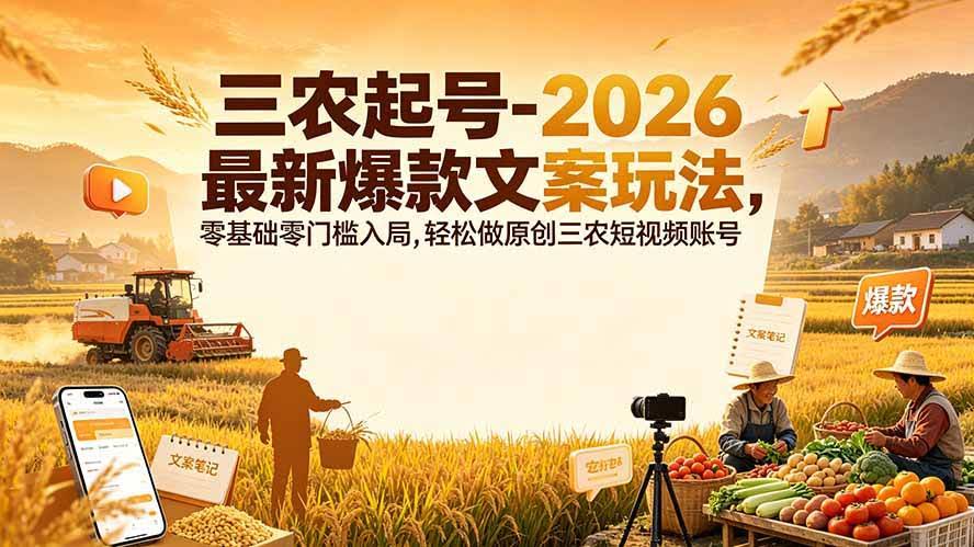 （19537期）三农起号-2026 最新爆款文案玩法，零基础零门槛入局，轻松做原创三农短视频账号-泰戈创艺资源库