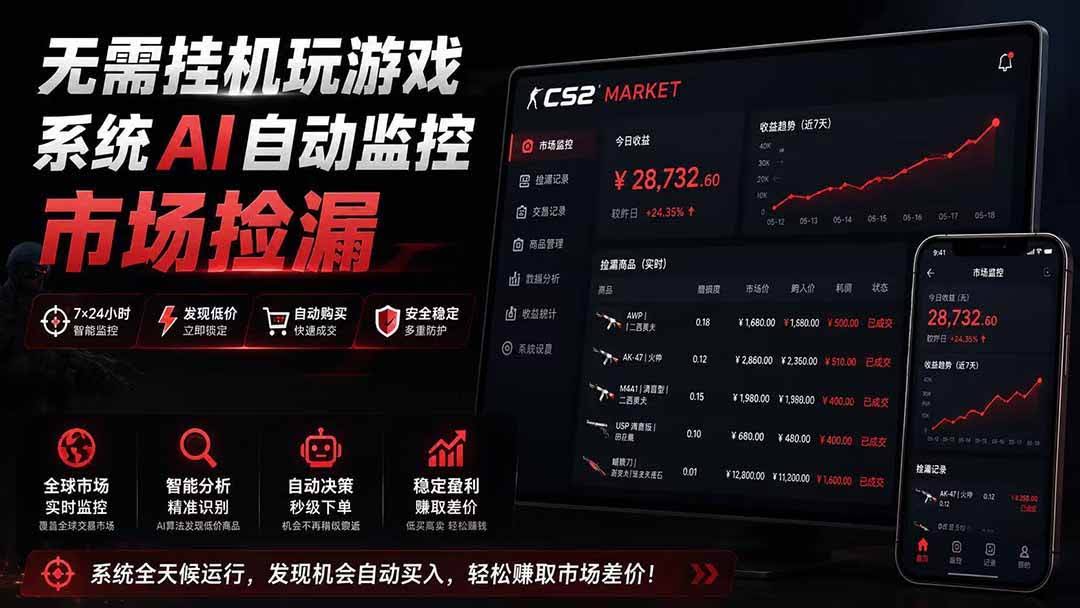 (19555期)系统AI自动监控市场捡漏,不用玩游戏|只需要一部手机|支持任何形式数据验证-泰戈创艺资源库