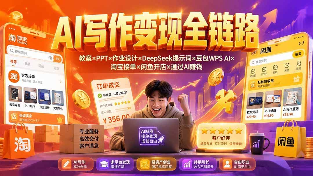 (19561期)2026AI写作变现全链路:教案×PPT×作业设计×DeepSeek提示词×豆包WPS AI×淘宝接单×闲鱼开店×通过AI賺钱-泰戈创艺资源库