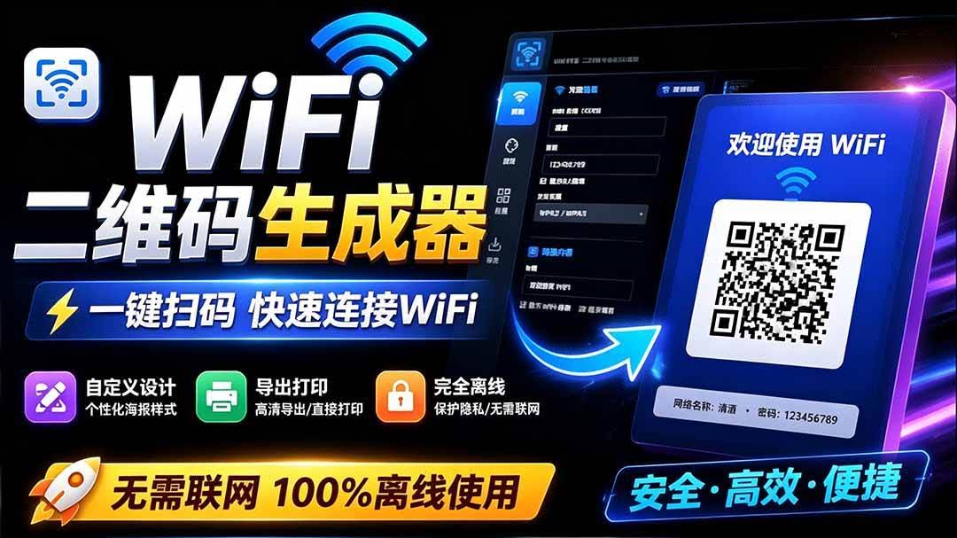 （19566期）完全离线使用！WiFi二维码生成器，一键扫码快速连接WiFi，支持自定义风格导出 WiFi二维码生成器-泰戈创艺资源库