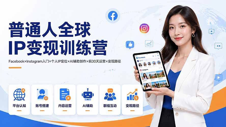 (19568期)普通人全球IP变现训练营:Facebook×Instagram入门×个人IP定位×AI辅助创作×前30天运营×变现路径-泰戈创艺资源库