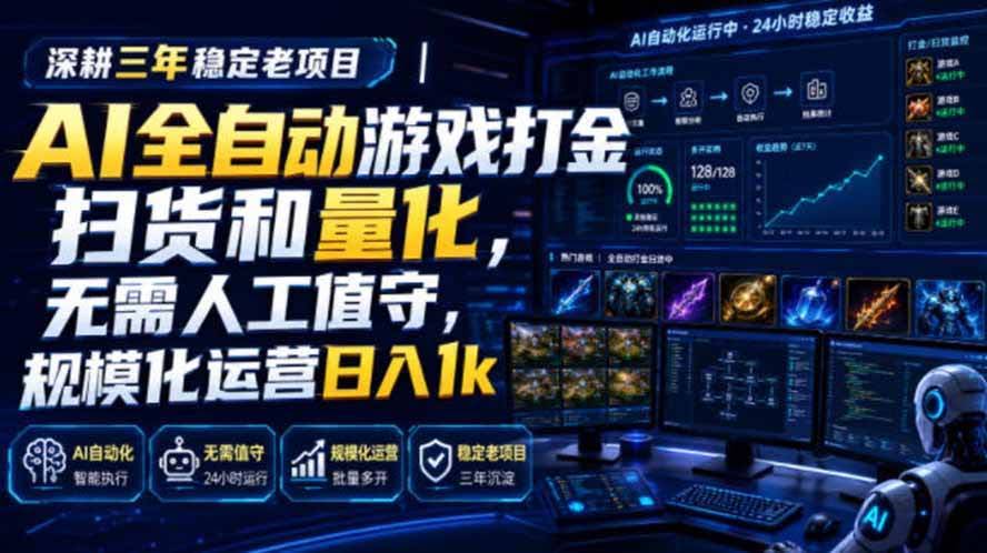 (19576期)AI全自动游戏打金扫货和量化,规模化运营日入1k,深耕三年稳定老项目!-泰戈创艺资源库