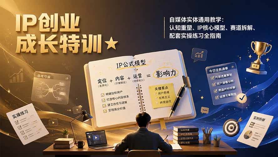 (19567期)IP创业成长特训★自媒体实体通用教学:认知重塑、IP核心模型、赛道拆解、配套实操练习全指南-泰戈创艺资源库