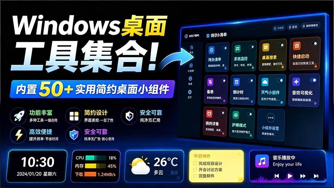 (19585期)Windows桌面工具集合!内置50+实用简约桌面小组件,含截图、录屏、翻译、天气等,多秘工具箱-泰戈创艺资源库