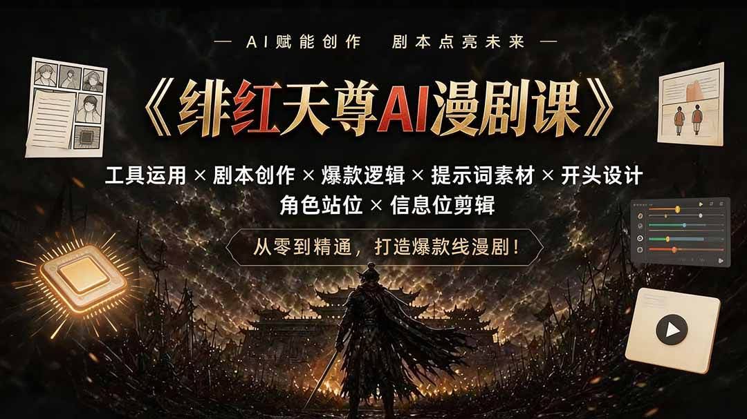 (19597期)绯红天尊AI漫剧课|工具运用×剧本创作×爆款逻辑×提示词素材×开头设计×角色站位×信息位剪辑-泰戈创艺资源库