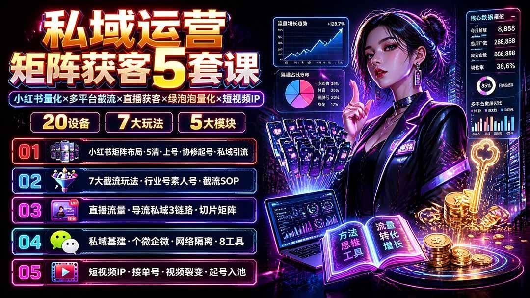 (19617期)私域运营矩阵获客5套课:小红书量化×多平台截流×直播获客×绿泡泡量化×短视频IP×20设备×7大玩法-泰戈创艺资源库
