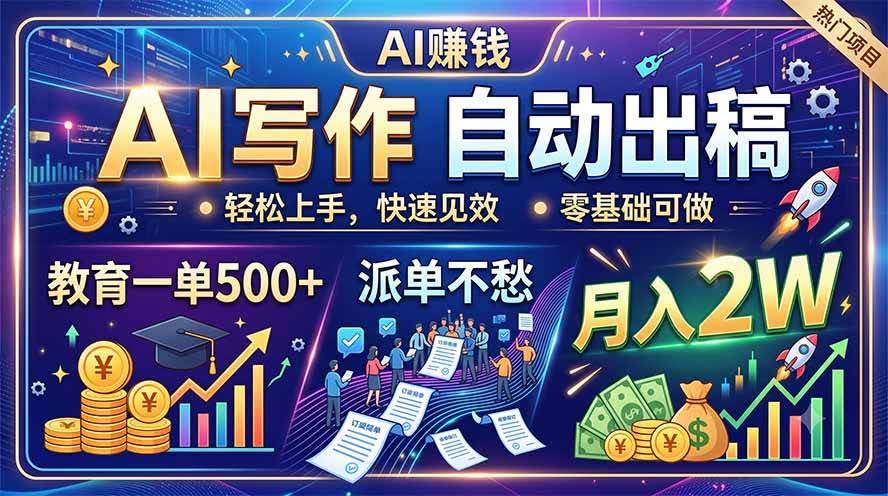 (19614期)AI写作自动出稿,教育一单500+,派单不愁,月入2W-泰戈创艺资源库