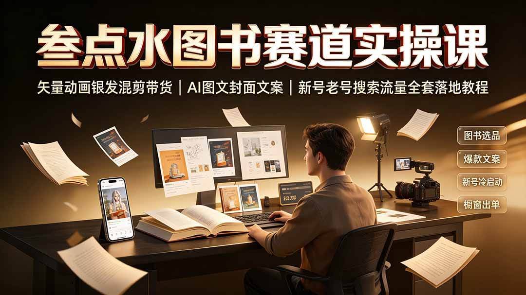 (19613期)叁点水图书赛道实操课|矢量动画银发混剪带货,AI图文封面文案,新号老号搜索流量全套落地教程-泰戈创艺资源库