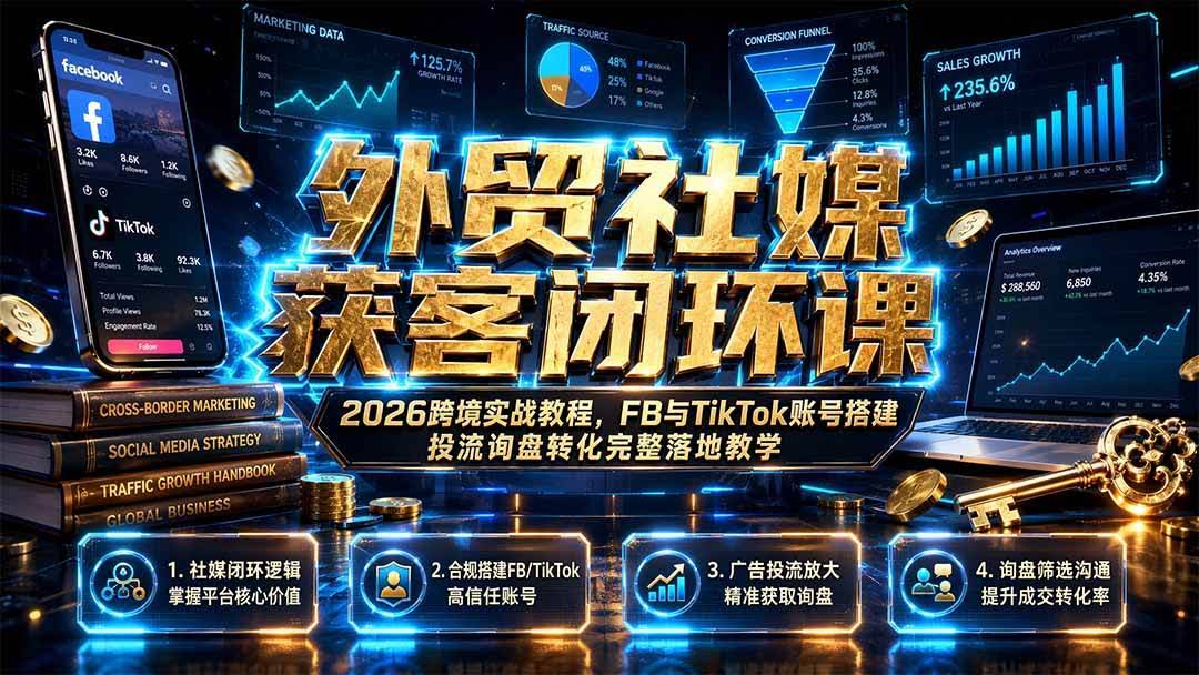 (19611期)外贸社媒获客闭环课|2026跨境实战教程,FB与TikTok账号搭建投流询盘转化完整落地教学-泰戈创艺资源库